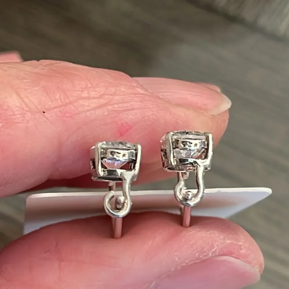 Vintage Sterling Silver Wire CZ Earrings